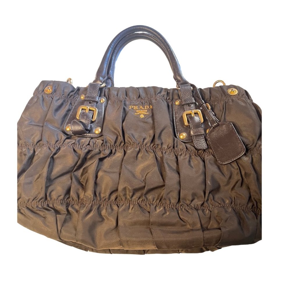 Prada - Black Leather-Trimmed Tessuto Gaufre Tote
